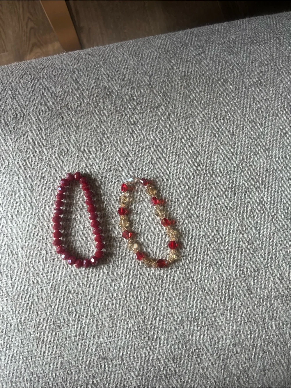 Red and Champagne Beaded Bracelet Set